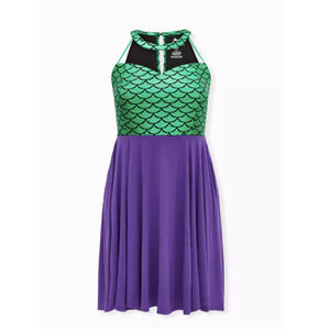 Torrid Disney The Little Mermaid Hi-Lo Skater Dress Green Purple Plus Size 2
